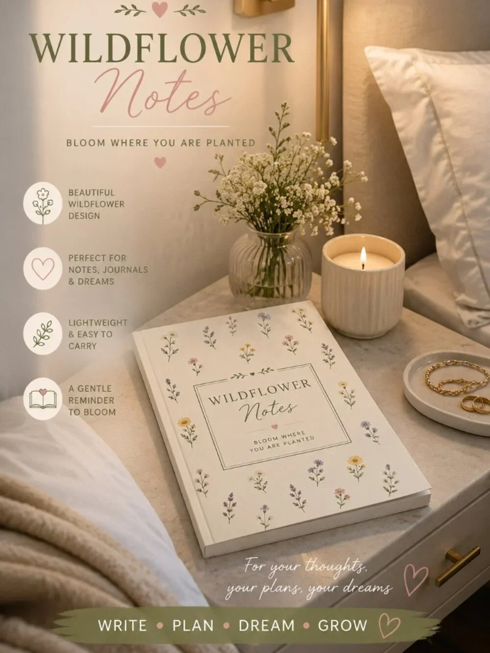 NWT Wildflower Themed Paperback Notebook
